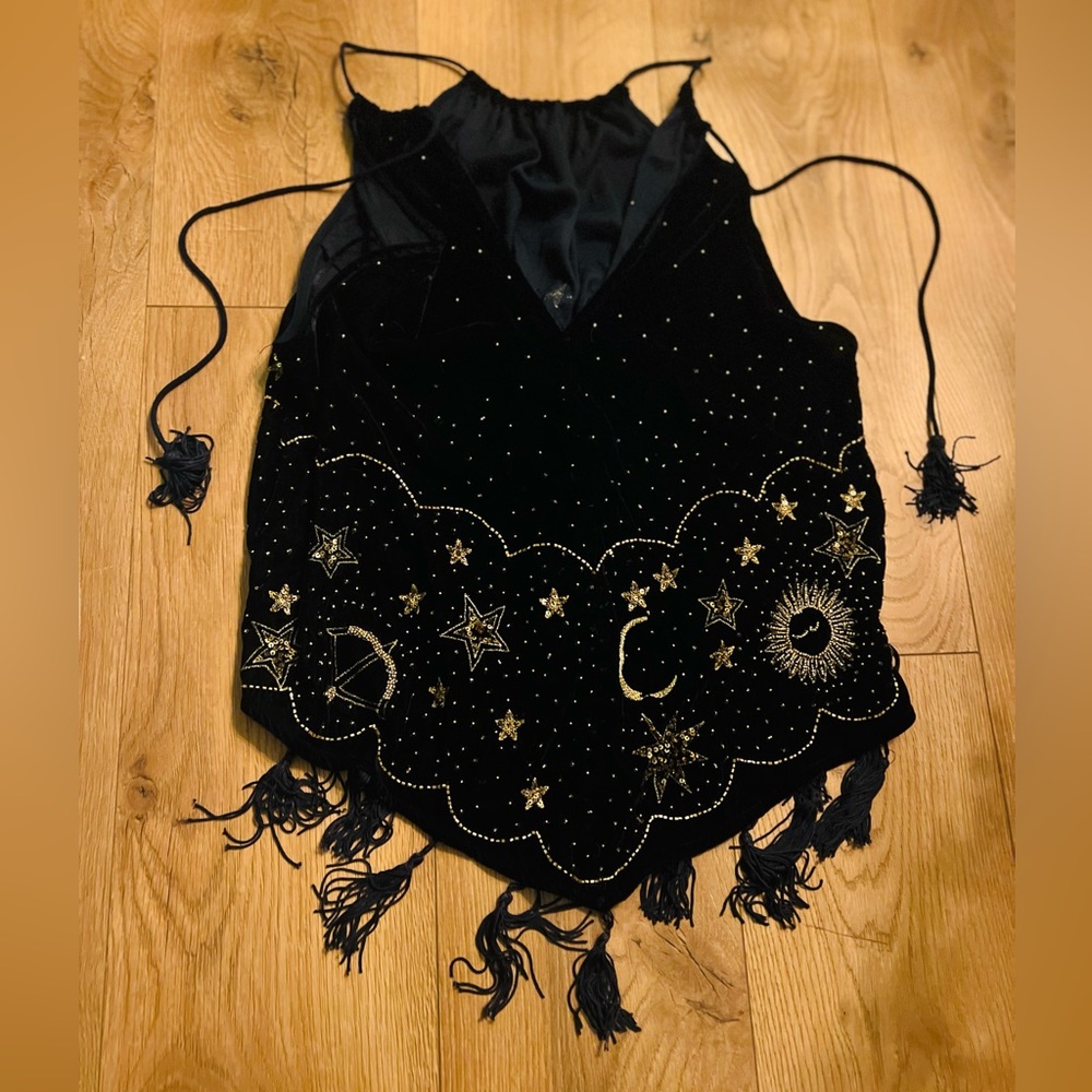 Free people  Beaded Velour Tassle Top OS NWOT